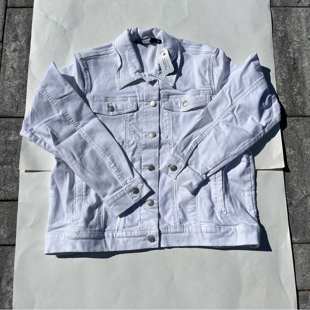 Lands’ End Denim Jacket White Preppy Spring Jean Jacket Women’s Size Large NWT